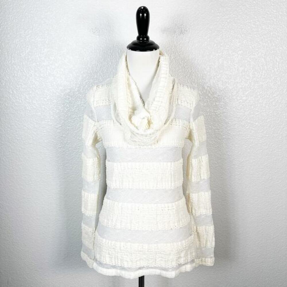 Anthropologie Tiny Womens Medium Boho Sheer Lace Long Sleeve Cowl Neck Top Cream